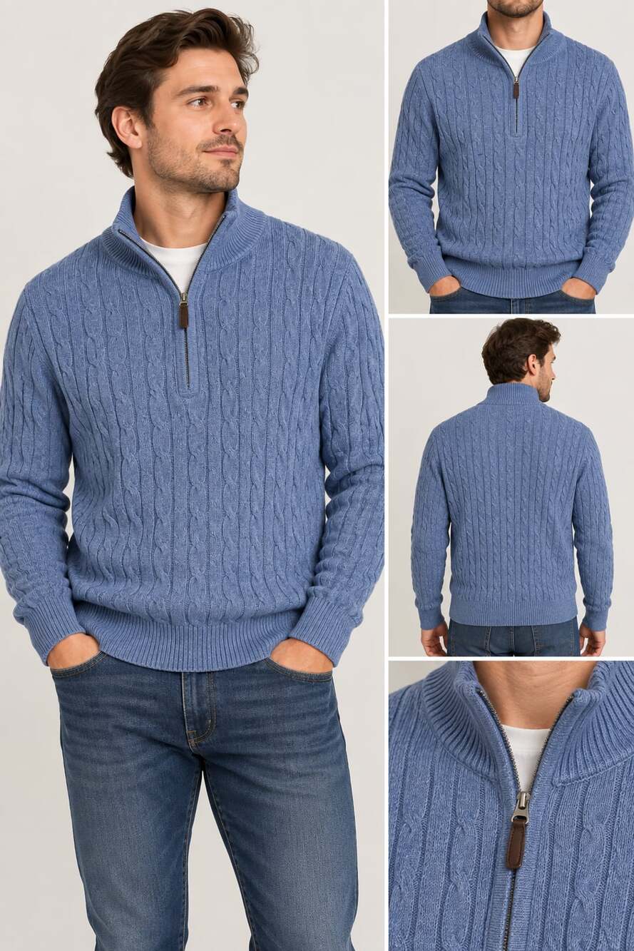 Nautica Men's Blue Cable Knit 1/4 Quarter Zip Pullover Cotton Sweater XXL